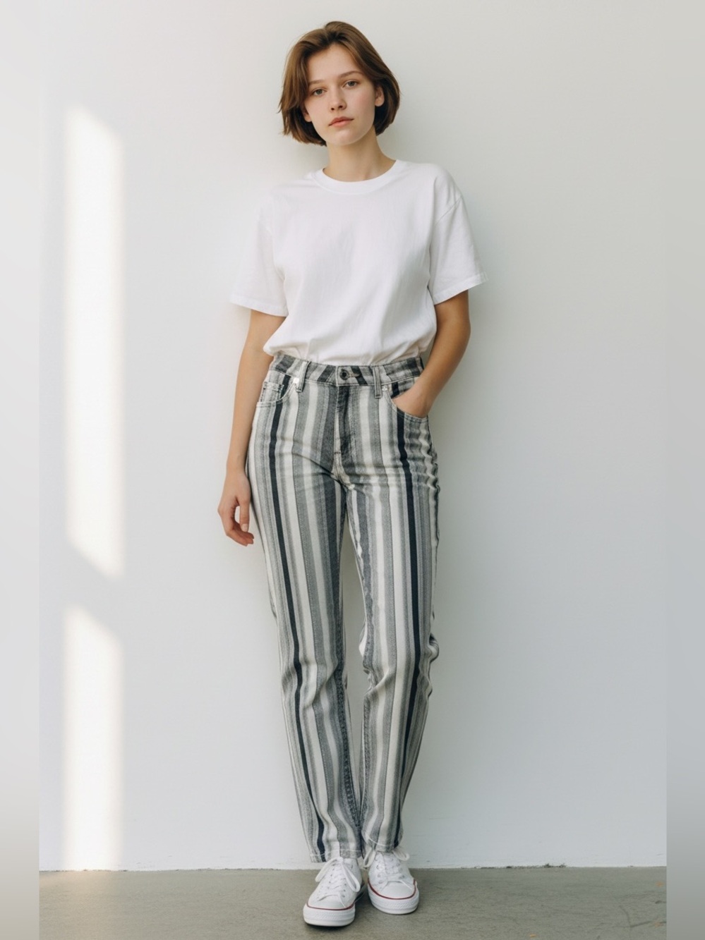 7 For All Mankind Striped Gray and White Jeans